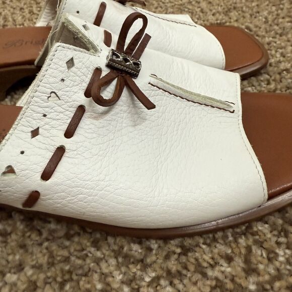 Brighton Womens 7.5 Java Slide Sandals Slip-On White Leather With Bow Western - Picture 3 of 14